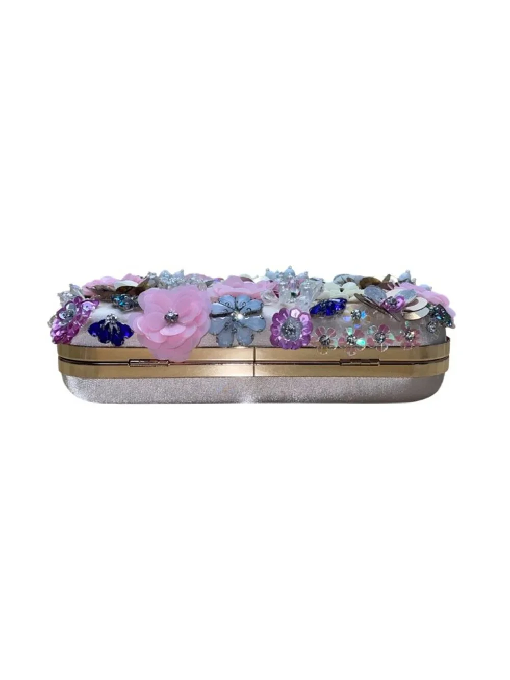 Women’s Pink Floral Embellishment With Chain Strap & Handle Clutch Purse
